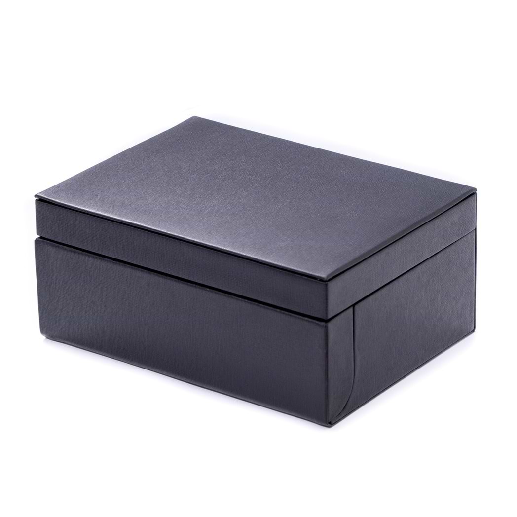 Black Leather Valet Box w/ Removable Tray for 4 Watches & 8 Cufflinks