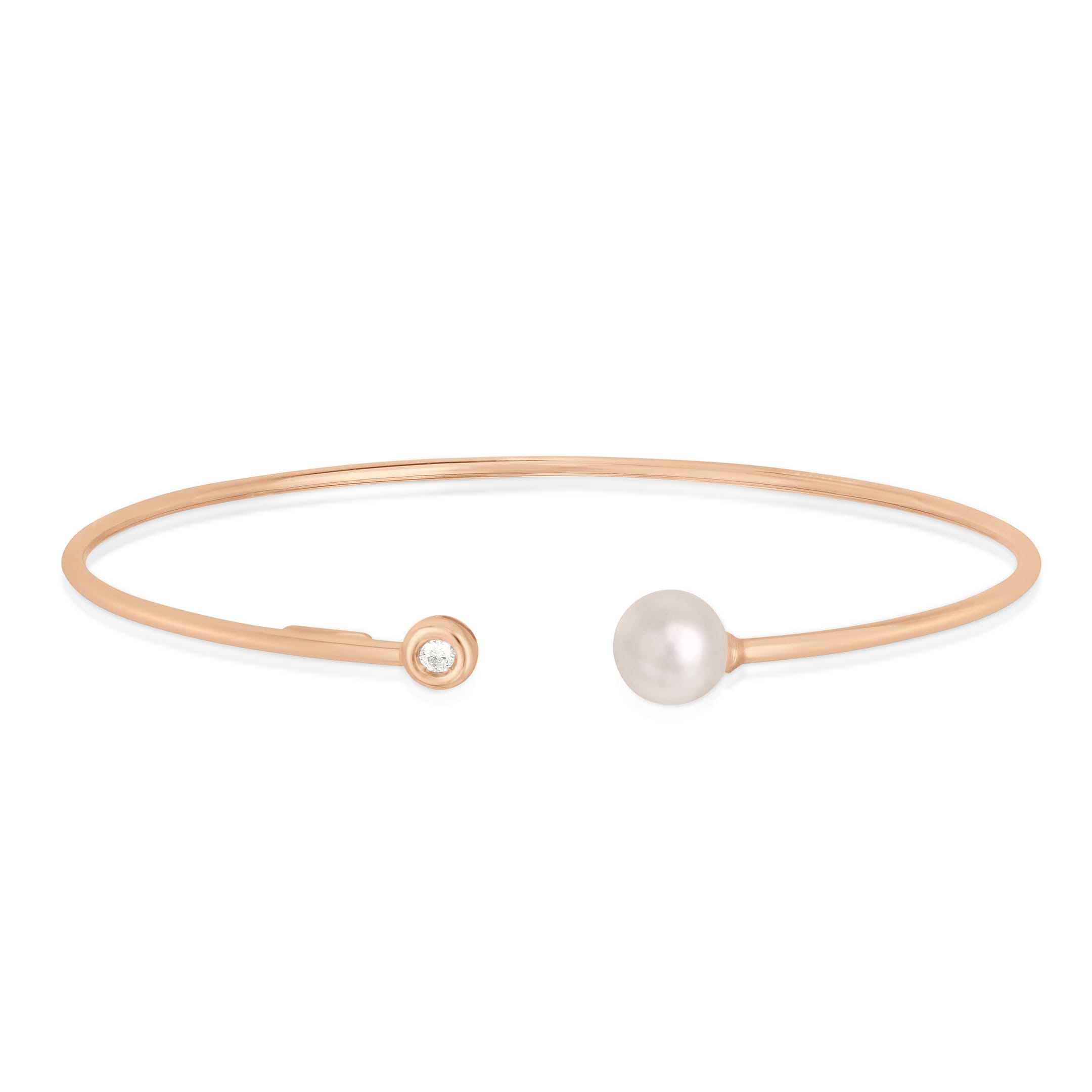 Diamond and Pearl Open Bangle 14k Rose Gold (0.04ct)