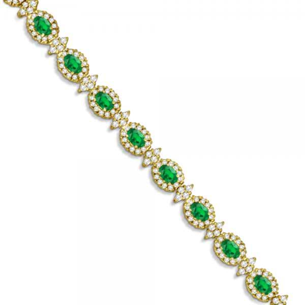 Emerald and Diamond Flower Fashion Bracelet 14k Yellow Gold (10.40ct)