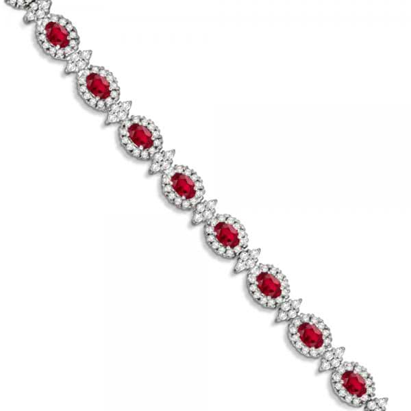 Ruby and Diamond Flower Fashion Bracelet 14k White Gold (11.92ct)