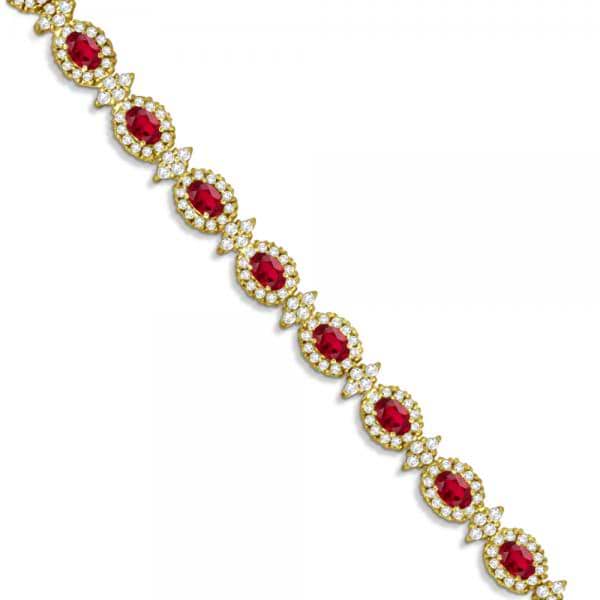 Ruby and Diamond Flower Fashion Bracelet 14k Yellow Gold (11.92ct)