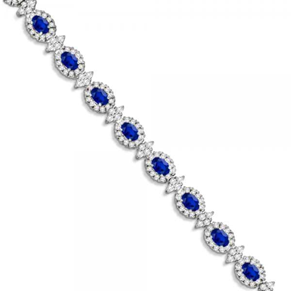 Blue Sapphire Diamond Flower Fashion Bracelet 14k White Gold (11.92ct)