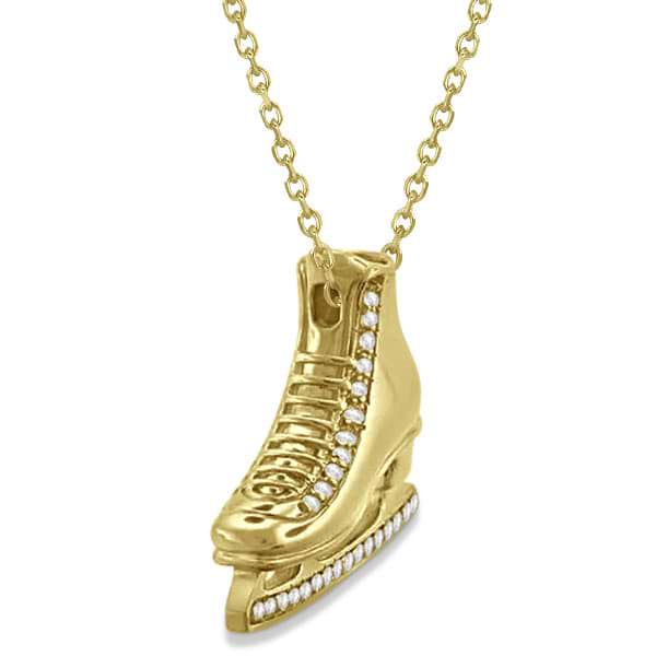 Ice Skate Necklace Pendant Diamond Accented 14k Yellow Gold (0.26ct)