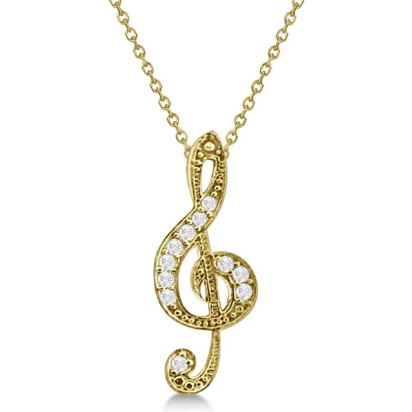 Women's Diamond Musical Note Pendant Necklace 14k Yellow Gold 0.11ct