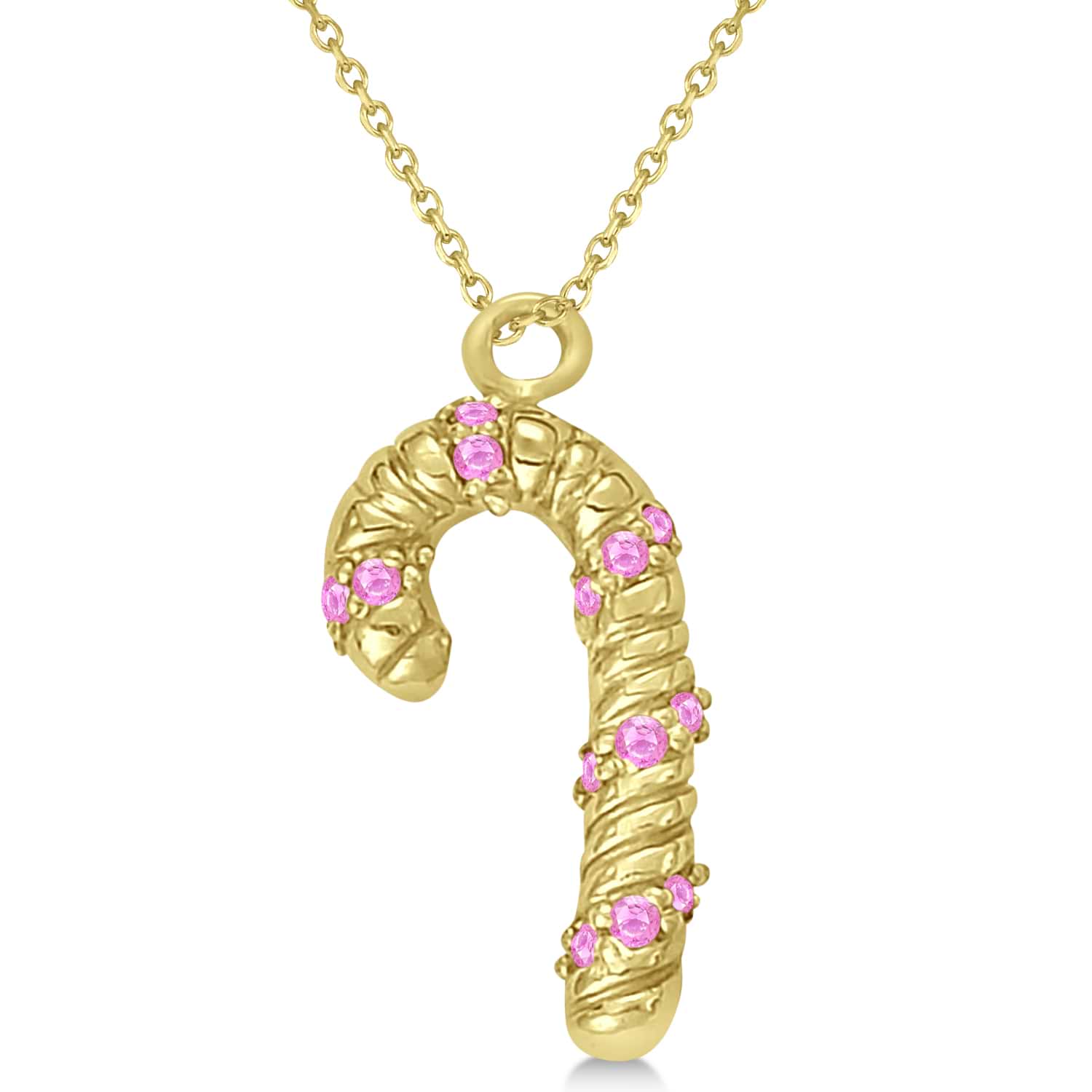 Pink Sapphire Candy Cane Pendant Necklace 14k Yellow Gold (0.07ct)