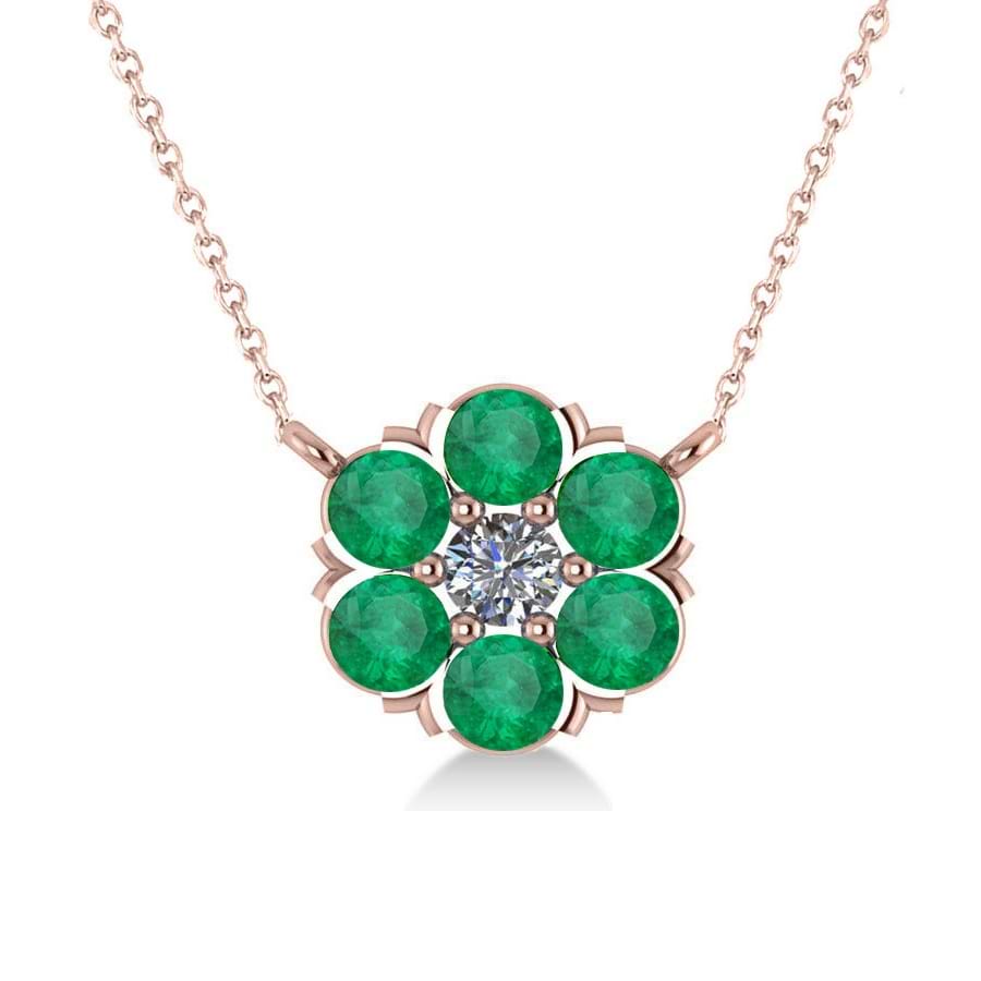 Emerald & Diamond Cluster Pendant Necklace 14k Rose Gold (1.06ct)