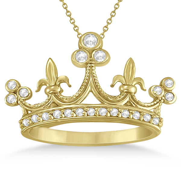 Bezel Set Diamond Crown Pendant Necklace in 14k Yellow Gold (0.26ct)