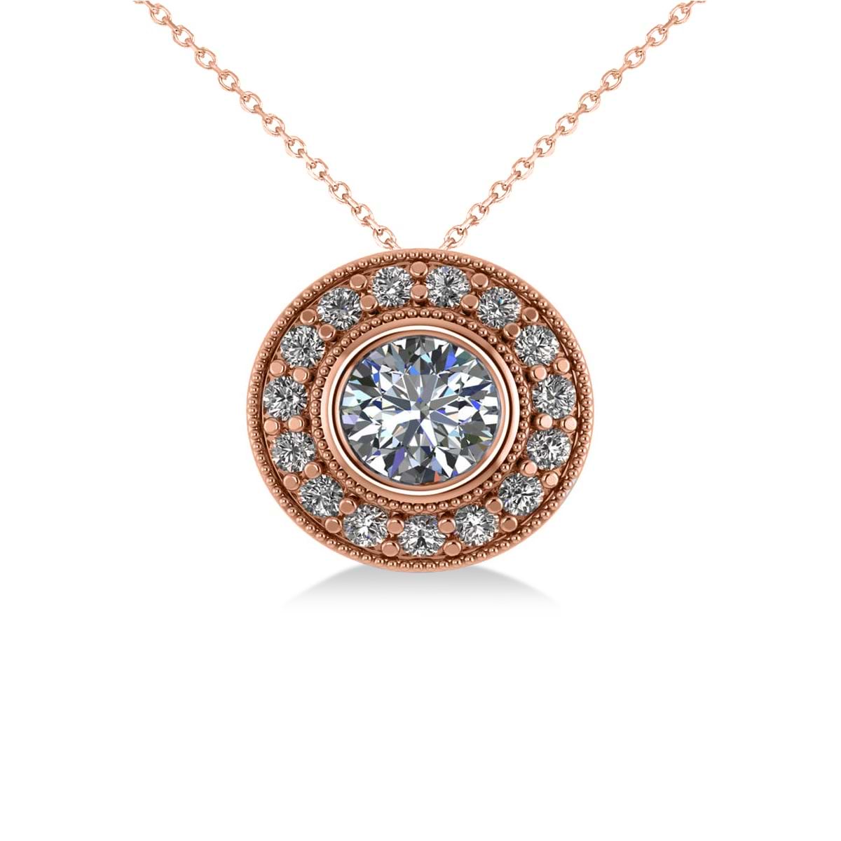 Round Diamond Halo Pendant Necklace 14k Rose Gold (1.45ct)