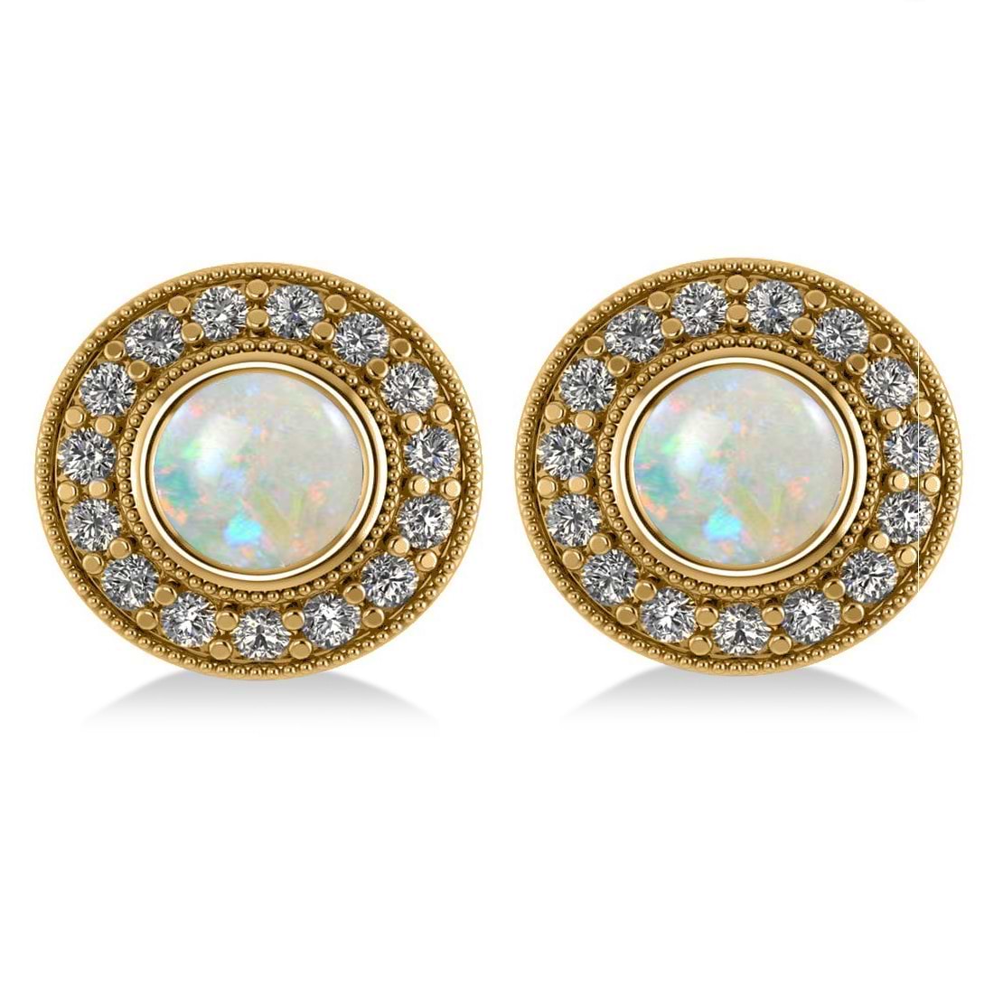 Opal & Diamond Halo Round Earrings 14k Yellow Gold (2.40ct)