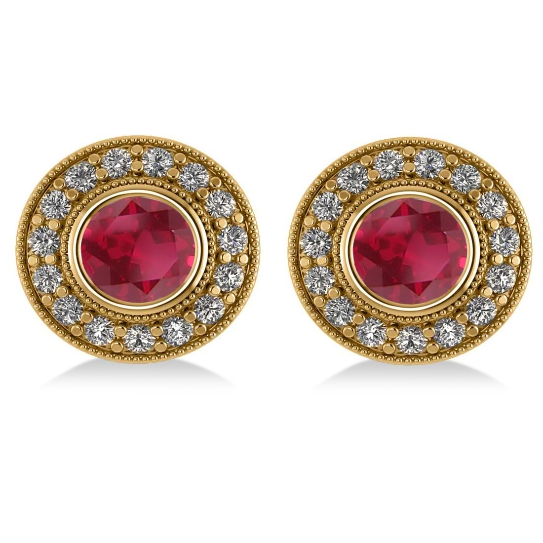 Ruby & Diamond Halo Round Earrings 14k Yellow Gold (3.72ct)