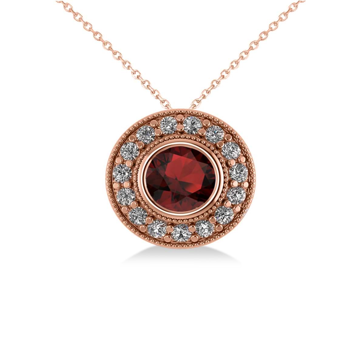 Round Garnet & Diamond Halo Pendant Necklace 14k Rose Gold (1.85ct)
