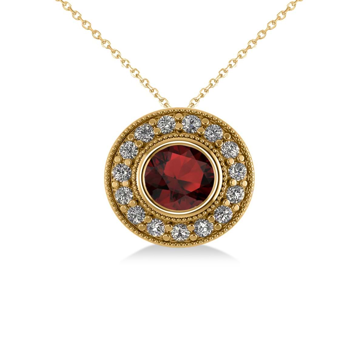 Round Garnet & Diamond Halo Pendant Necklace 14k Yellow Gold (1.85ct)