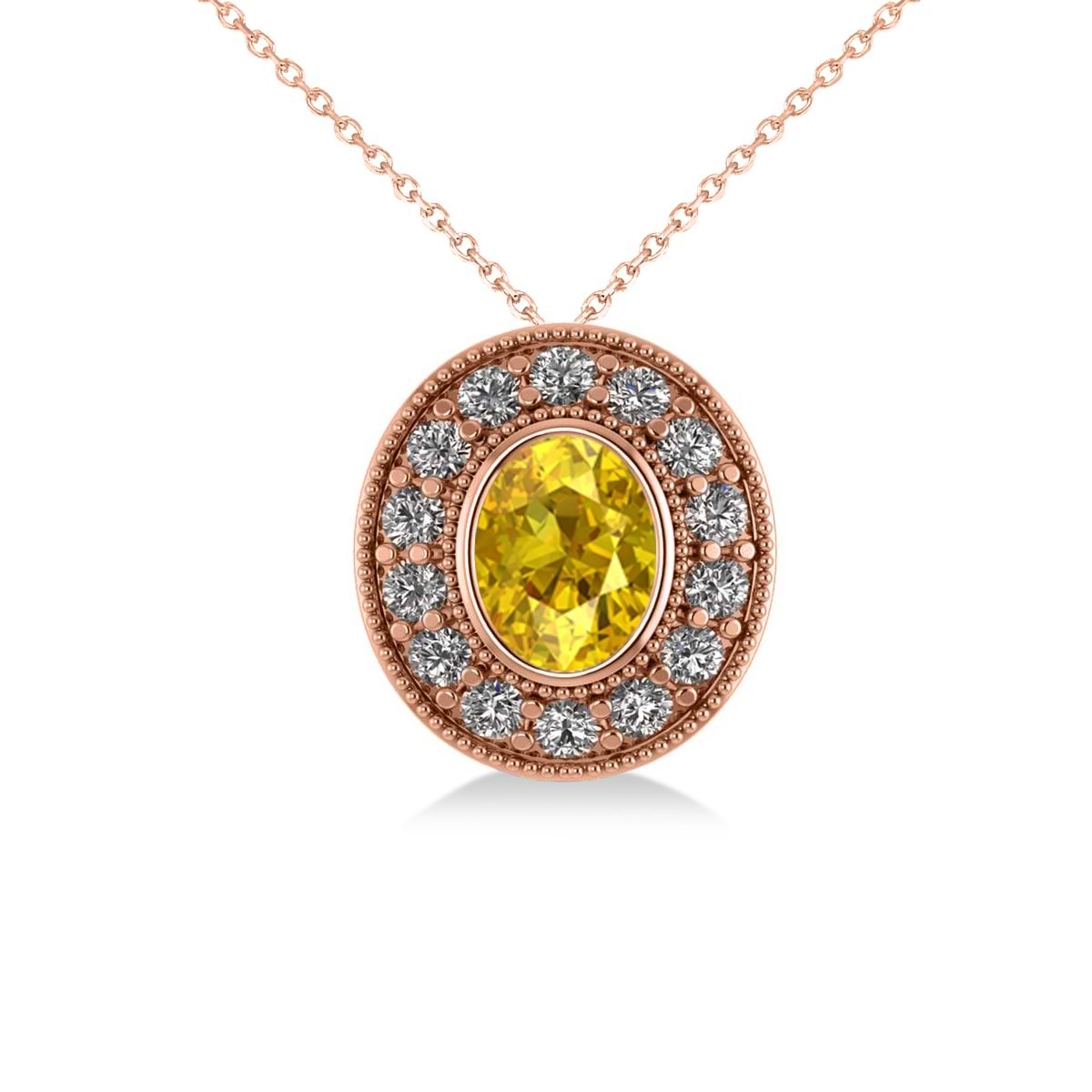 Yellow Sapphire & Diamond Halo Oval Pendant Necklace 14k Rose Gold (1.42ct)