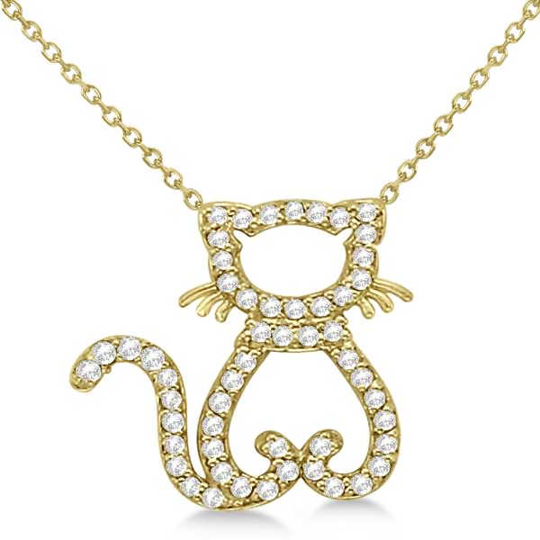Diamond Cat Shaped Pendant Necklace 14k Yellow Gold (0.27ctw)