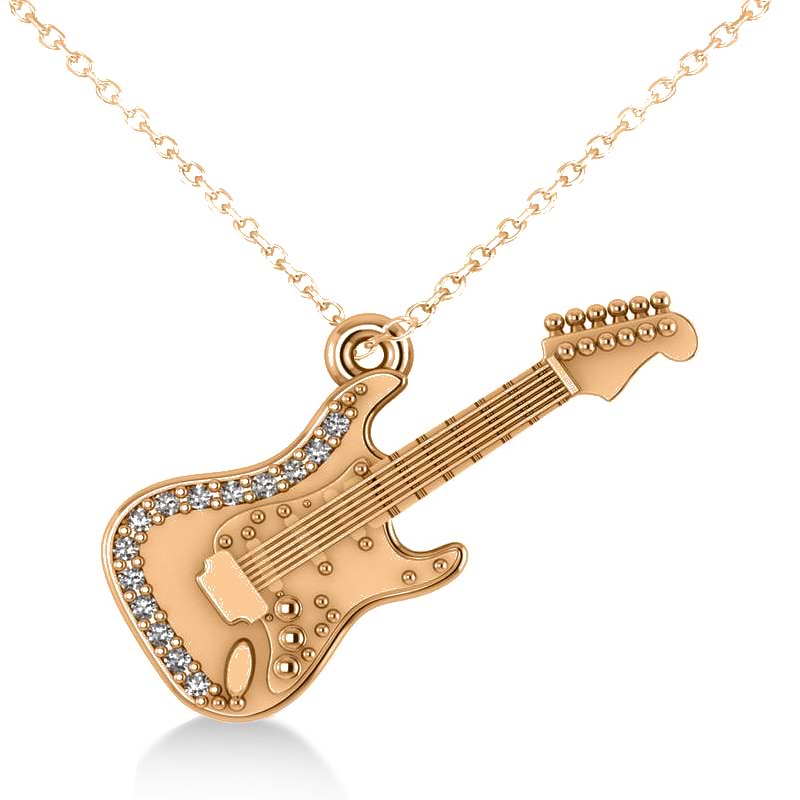 Diamond Guitar Music Pendant Necklace 14k Rose Gold (0.07ct)