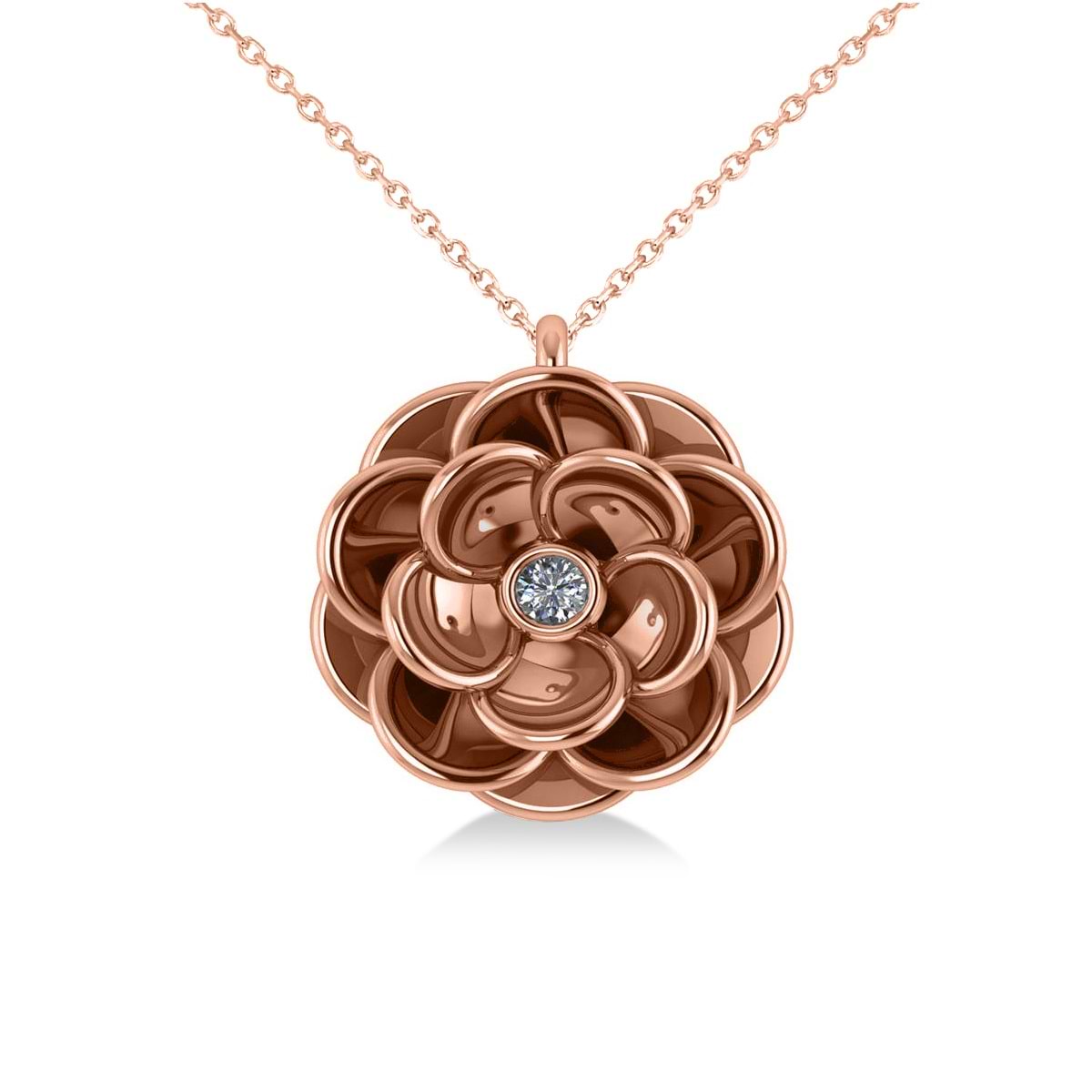 Diamond Round Flower Pendant Necklace 14k Rose Gold (0.05ct)