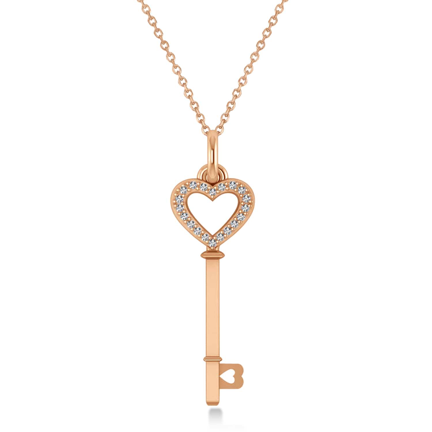 Diamond Heart Key Pendant Necklace 14k Rose Gold (0.10ct)