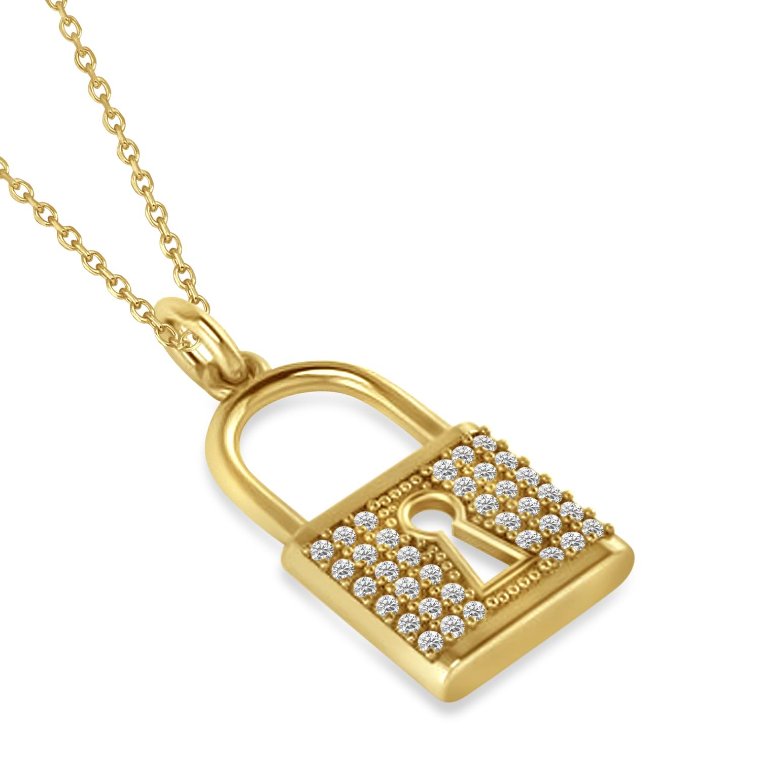 14K Yellow Gold Diamond Lock Pendant Necklace