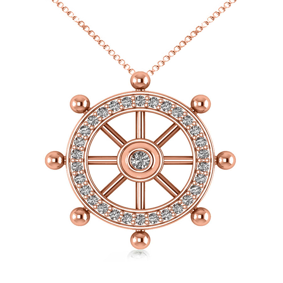 Diamond Ship's Wheel Pendant Necklace in 14k Rose Gold (0.50ct)