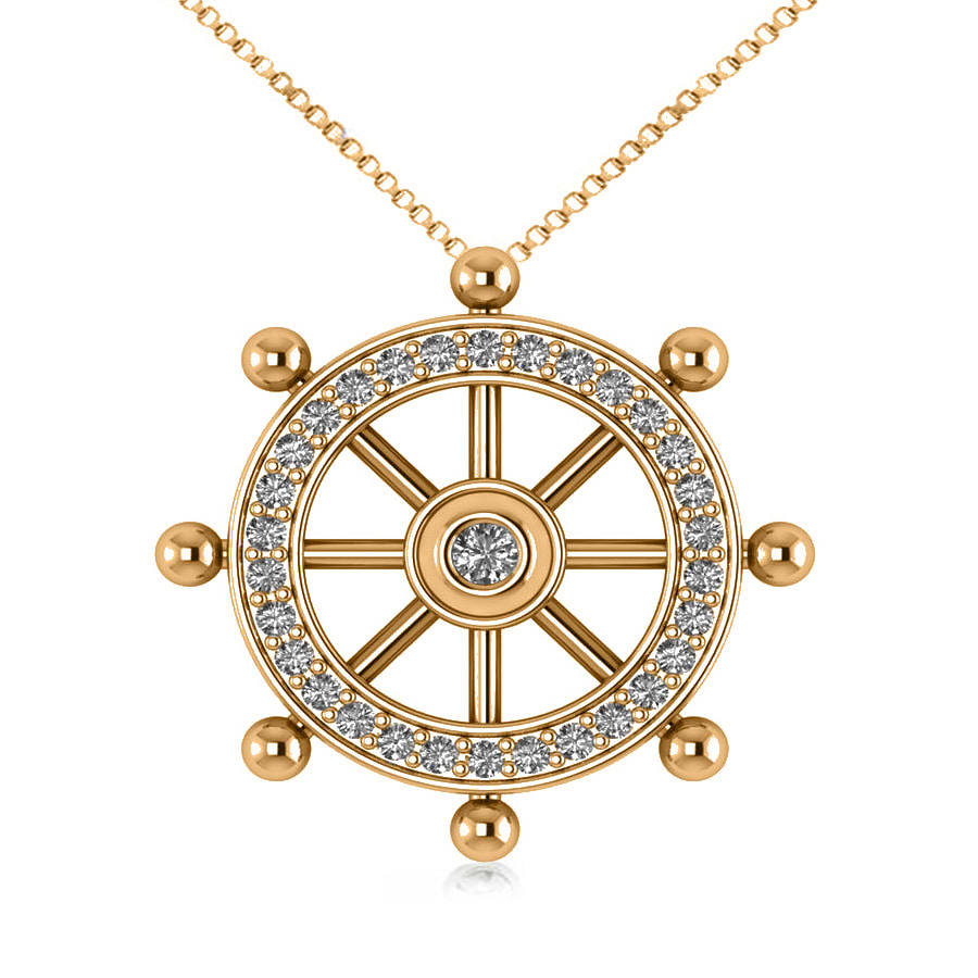 Diamond Ship's Wheel Pendant Necklace in 14k Yellow Gold (0.50ct)