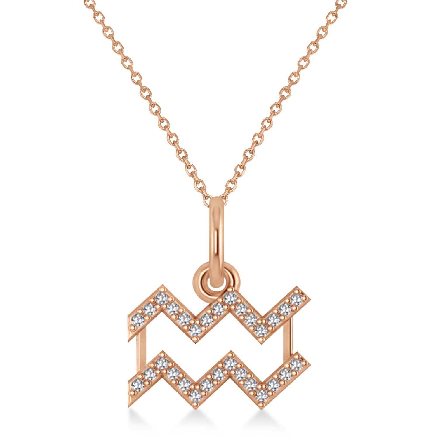 Aquarius Zodiac Diamond Pendant Necklace 14k Rose Gold (0.15ct)