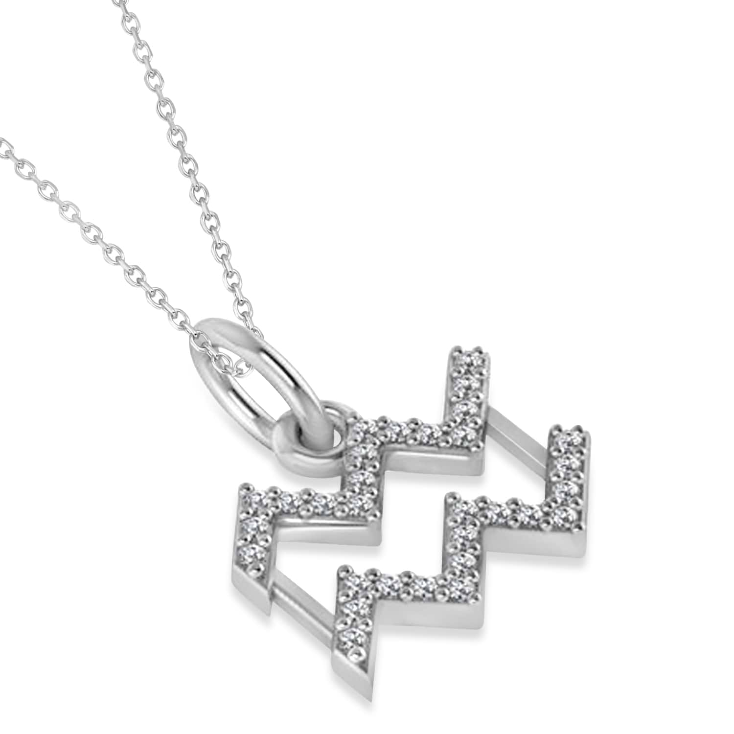 Aquarius Zodiac Diamond Pendant Necklace 14k White Gold (0.15ct)