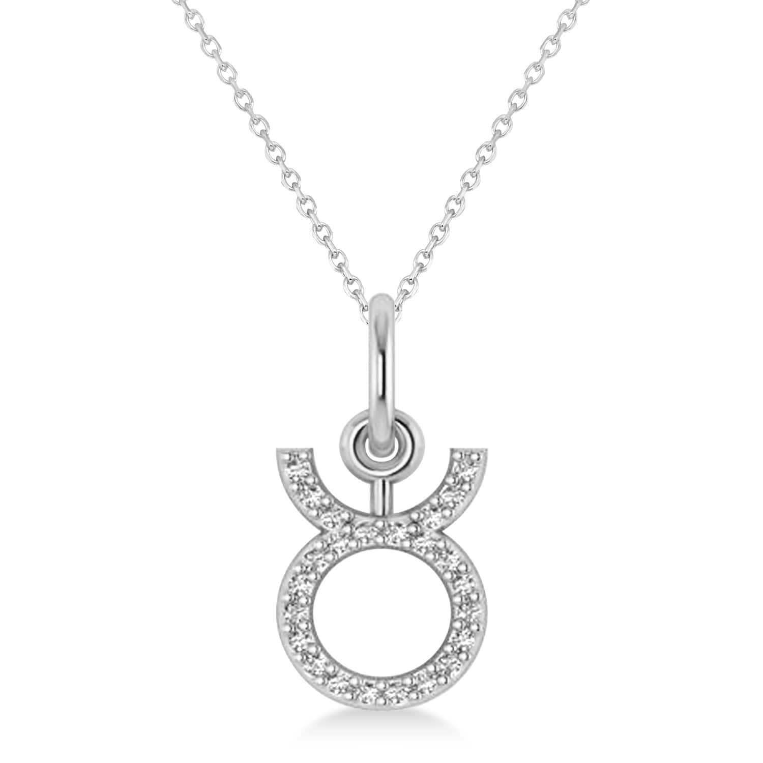 Taurus Zodiac Diamond Pendant Necklace 14k White Gold (0.12ct)
