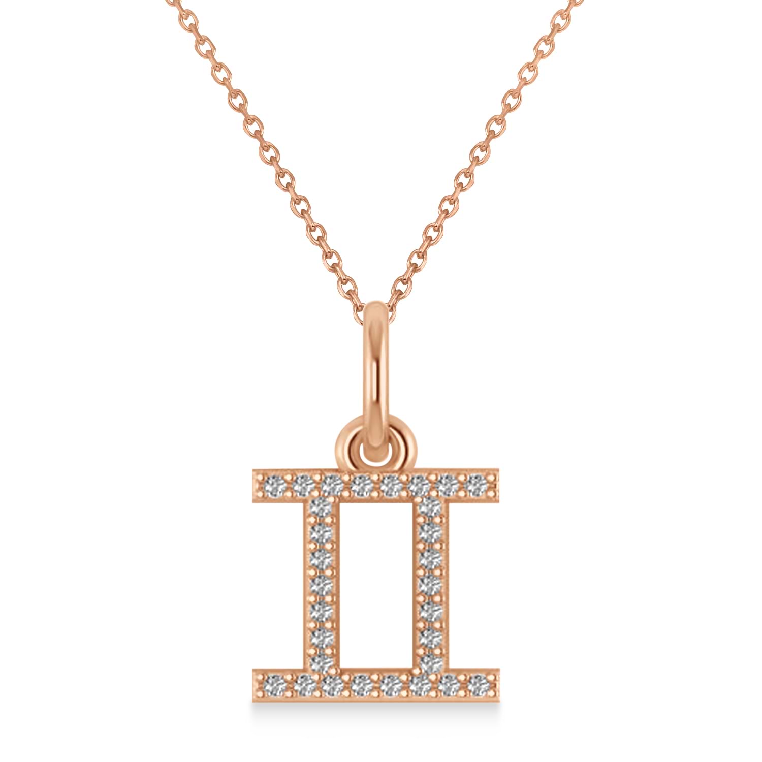 Gemini Zodiac Diamond Pendant Necklace 14k Rose Gold (0.15ct)