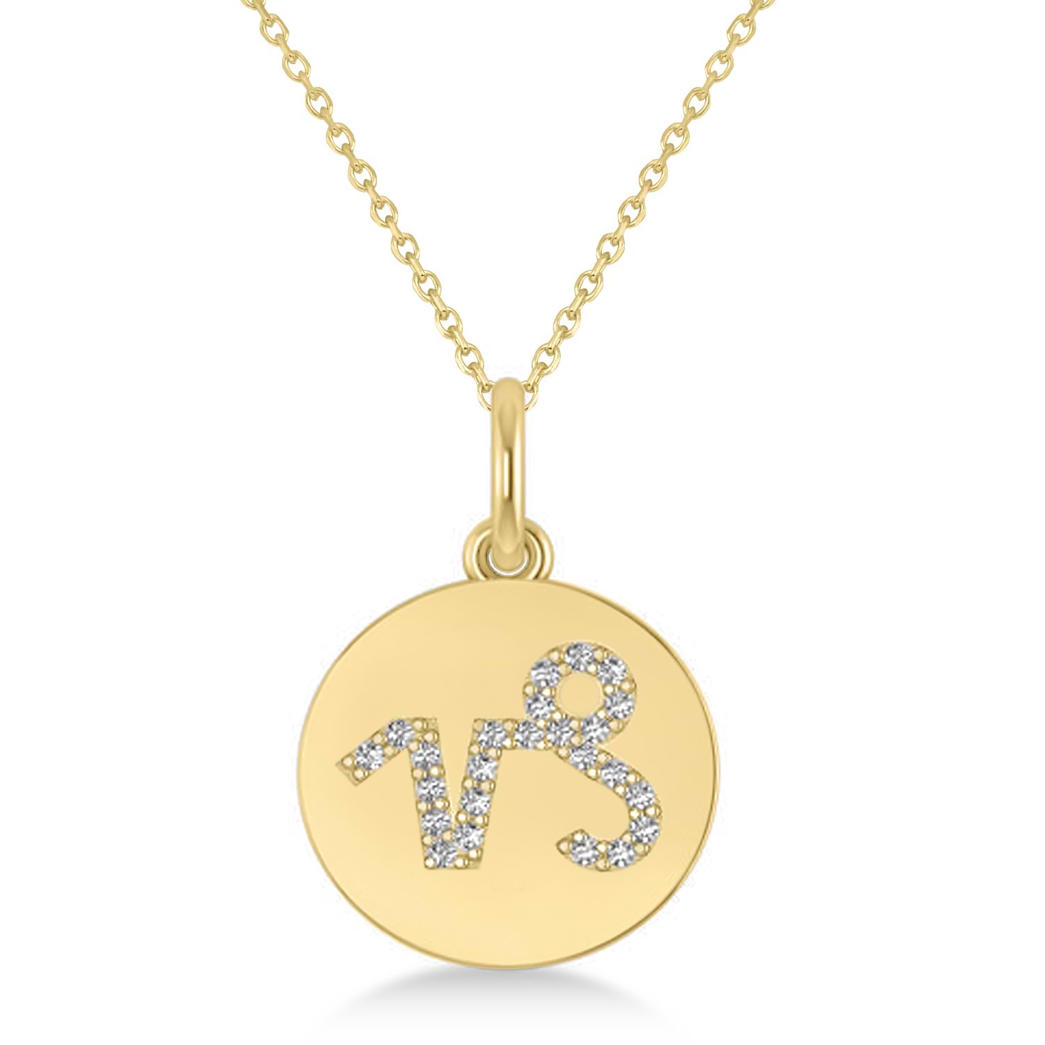 Diamond Capricorn Zodiac Disk Pendant Necklace 14k Yellow Gold (0.12ct)