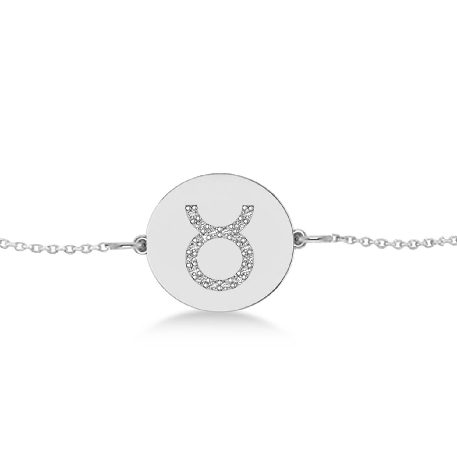 Diamond Taurus Zodiac Disk Bracelet 14k White Gold (0.09ct)