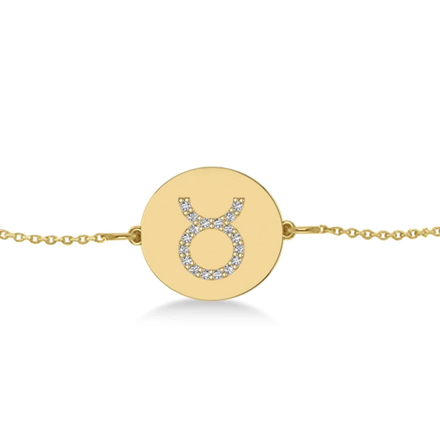 Diamond Taurus Zodiac Disk Bracelet 14k Yellow Gold (0.09ct)