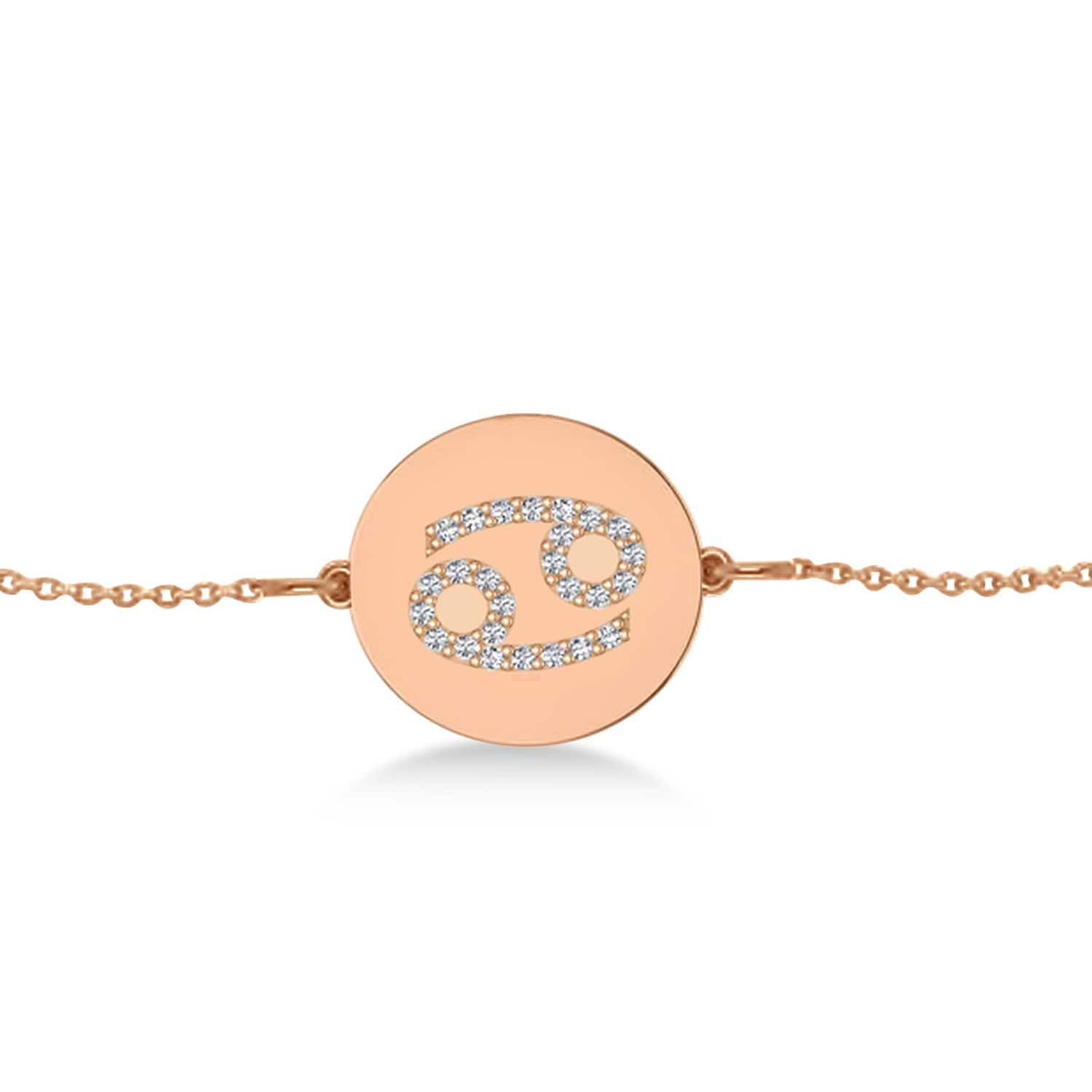 Diamond Cancer Zodiac Disk Bracelet 14k Rose Gold (0.13ct)