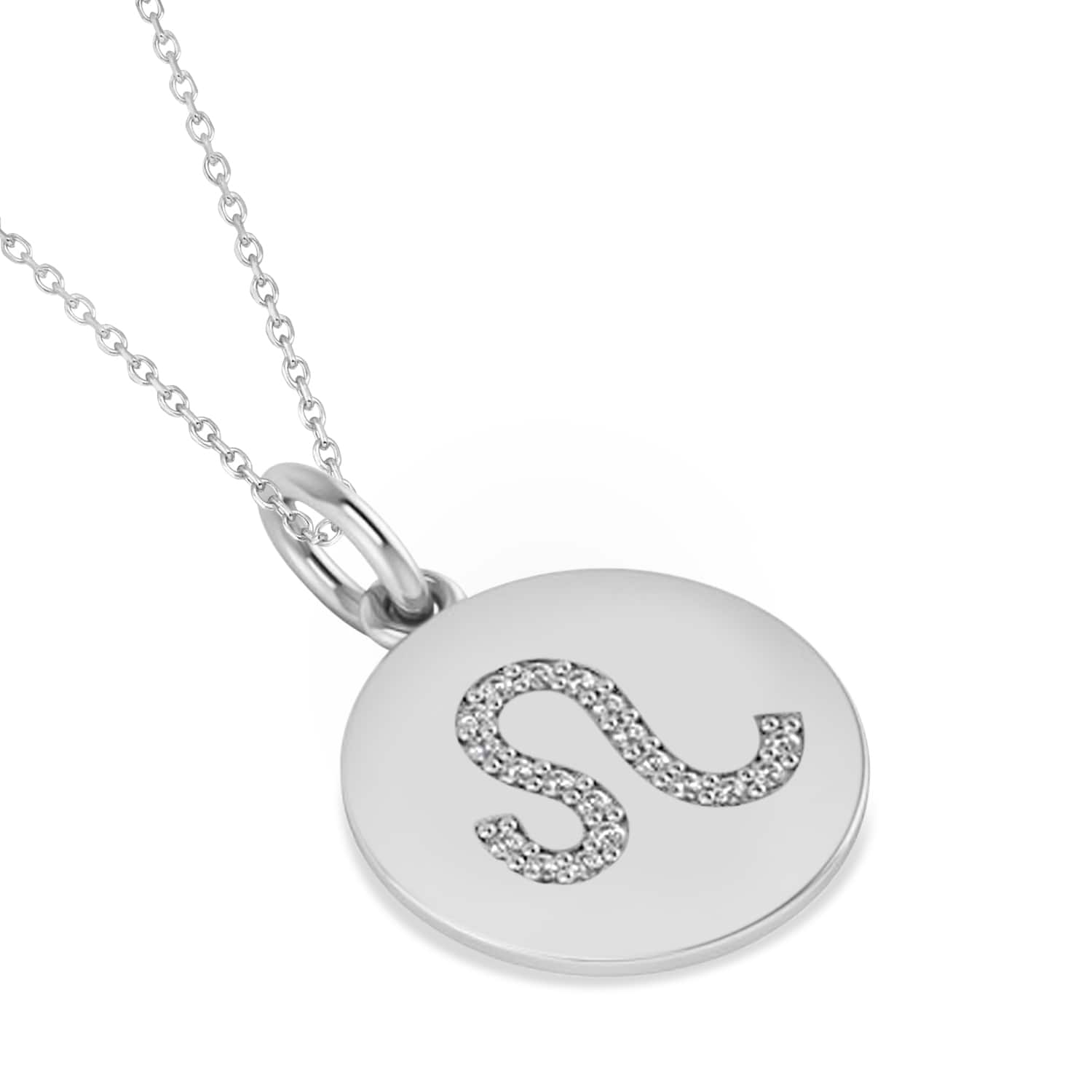 Diamond Leo Zodiac Disk Pendant Necklace 14k White Gold (0.095ct)