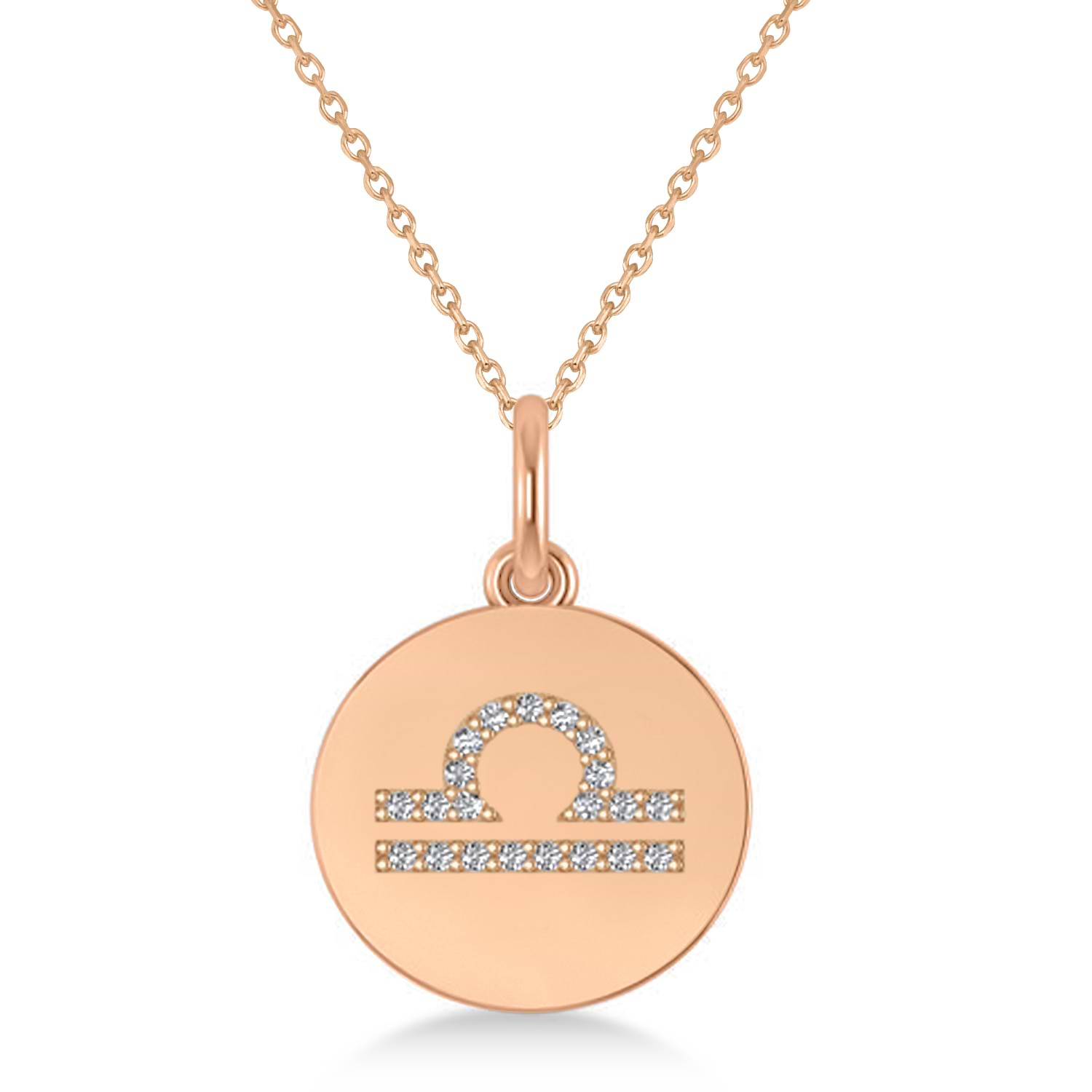 Diamond Libra Zodiac Disk Pendant Necklace 14k Rose Gold (0.105ct)