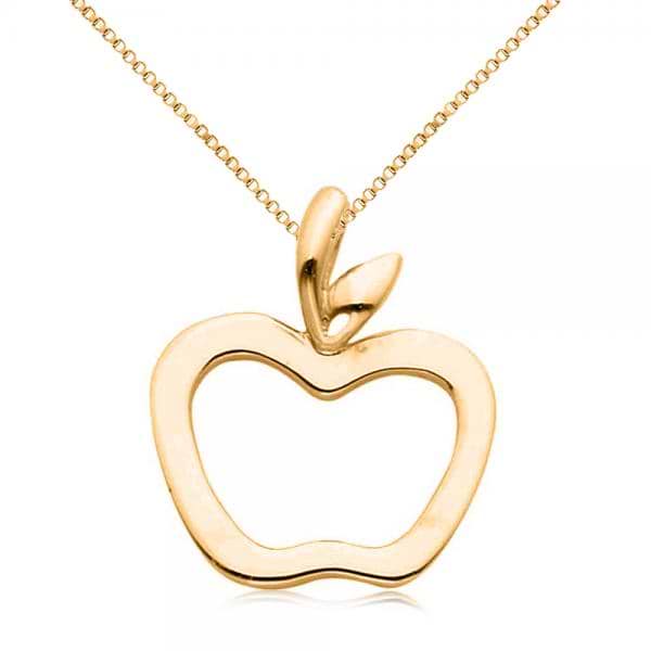 Hollow Apple Pendant Necklace in Plain Metal 14k Yellow Gold