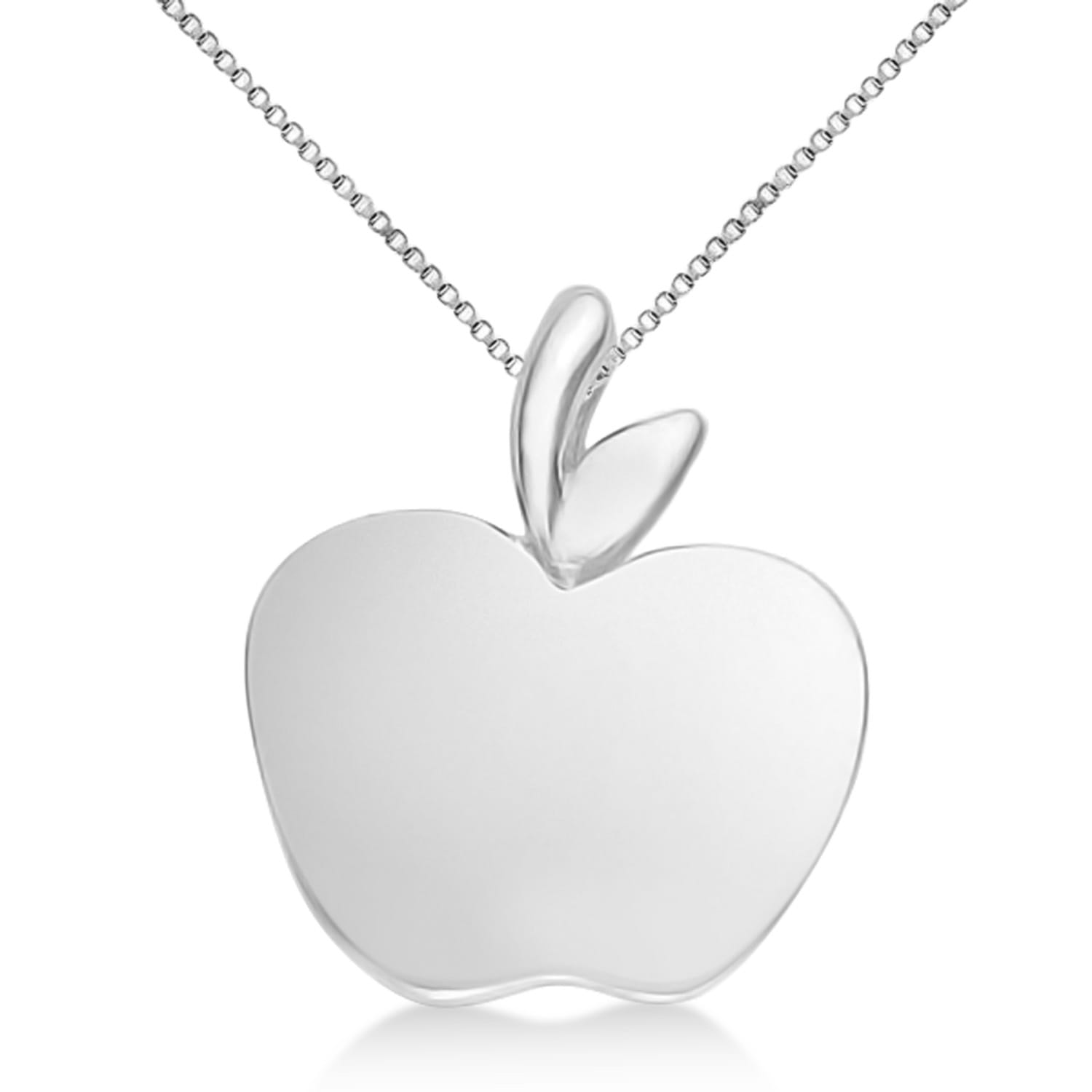 Solid Apple Pendant Necklace in Plain Metal 14k White Gold