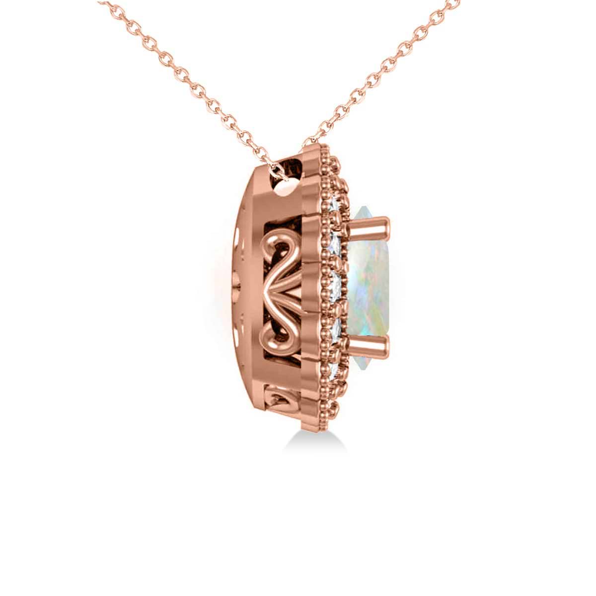 Opal & Diamond Floral Oval Pendant Necklace 14k Rose Gold (2.98ct)