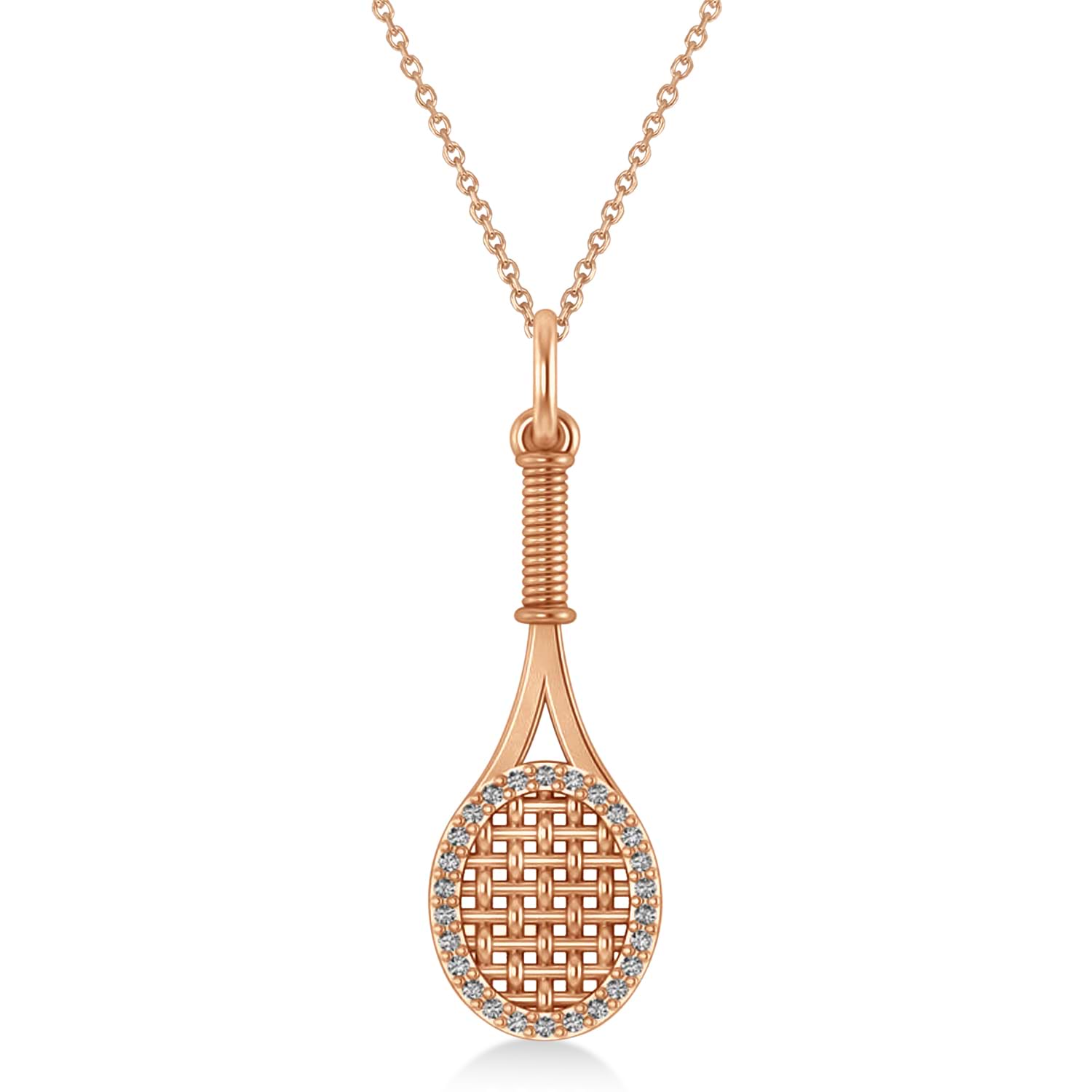 Diamond Accented Tennis Racket Pendant Necklace 14K Rose Gold (0.48ct)