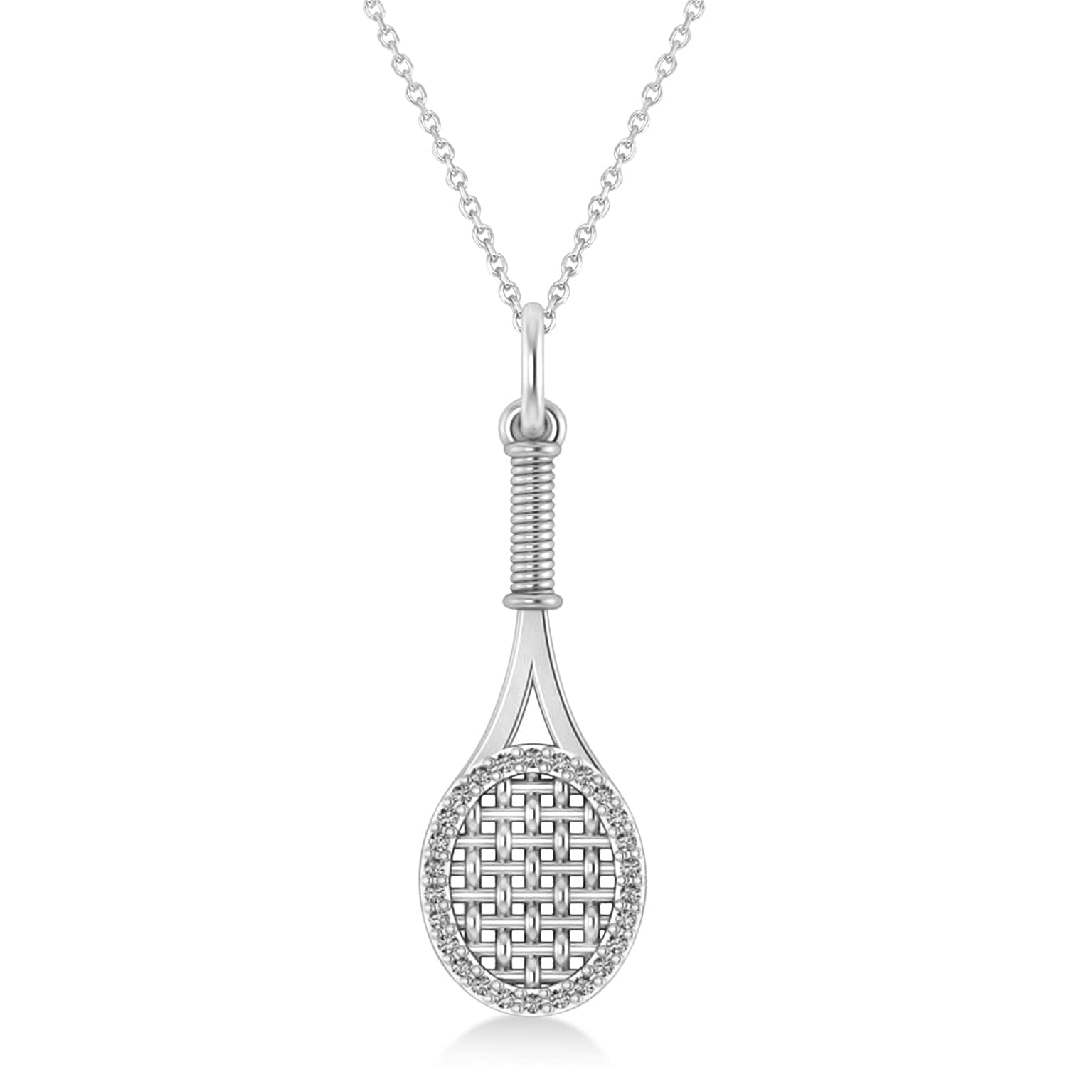 Lab Grown Diamond Tennis Racket Pendant Necklace 14K White Gold (0.48ct)