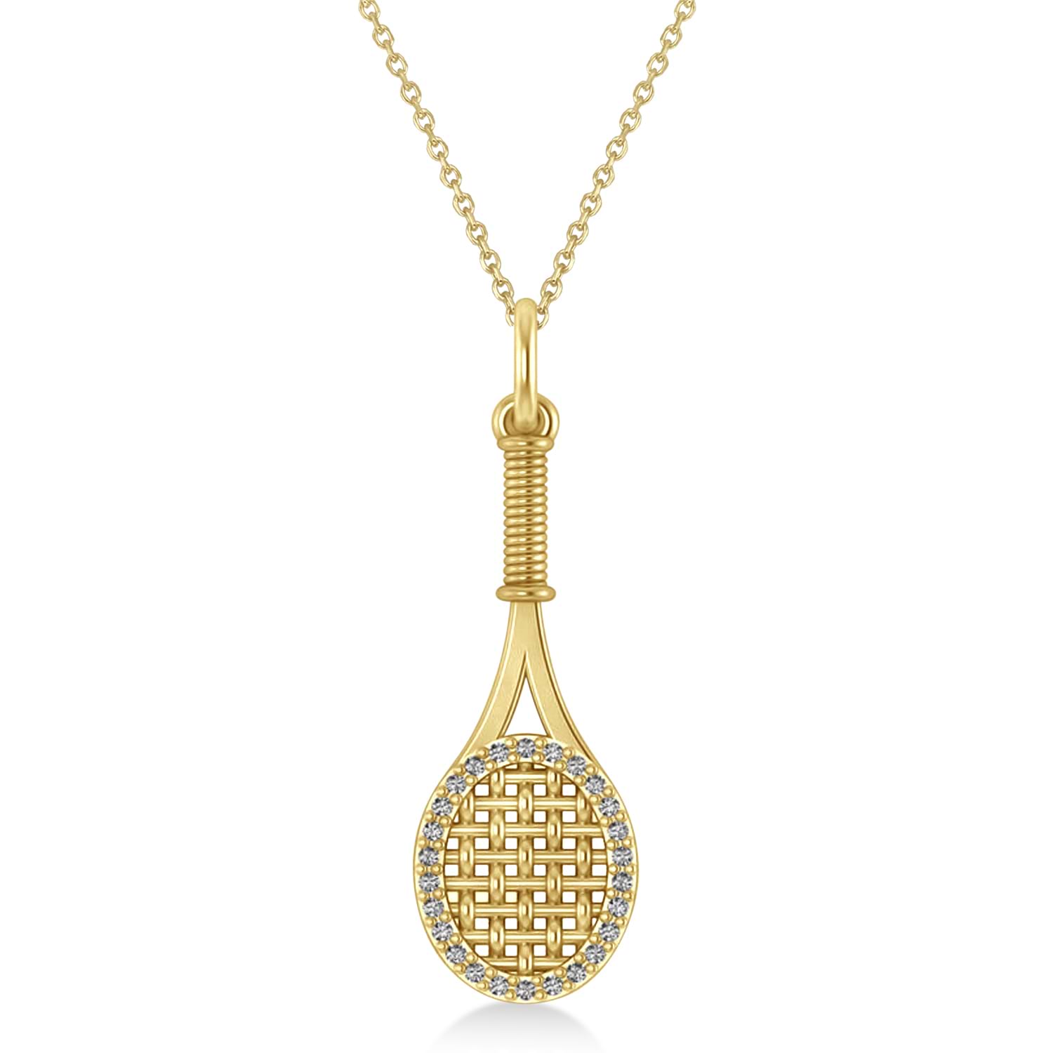 Lab Grown Diamond Tennis Racket Pendant Necklace 14K Yellow Gold (0.48ct)