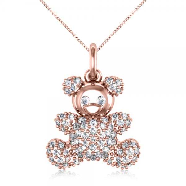 Diamond Accented Teddy Bear Pendant Necklace in 14k Rose Gold (0.28ct)