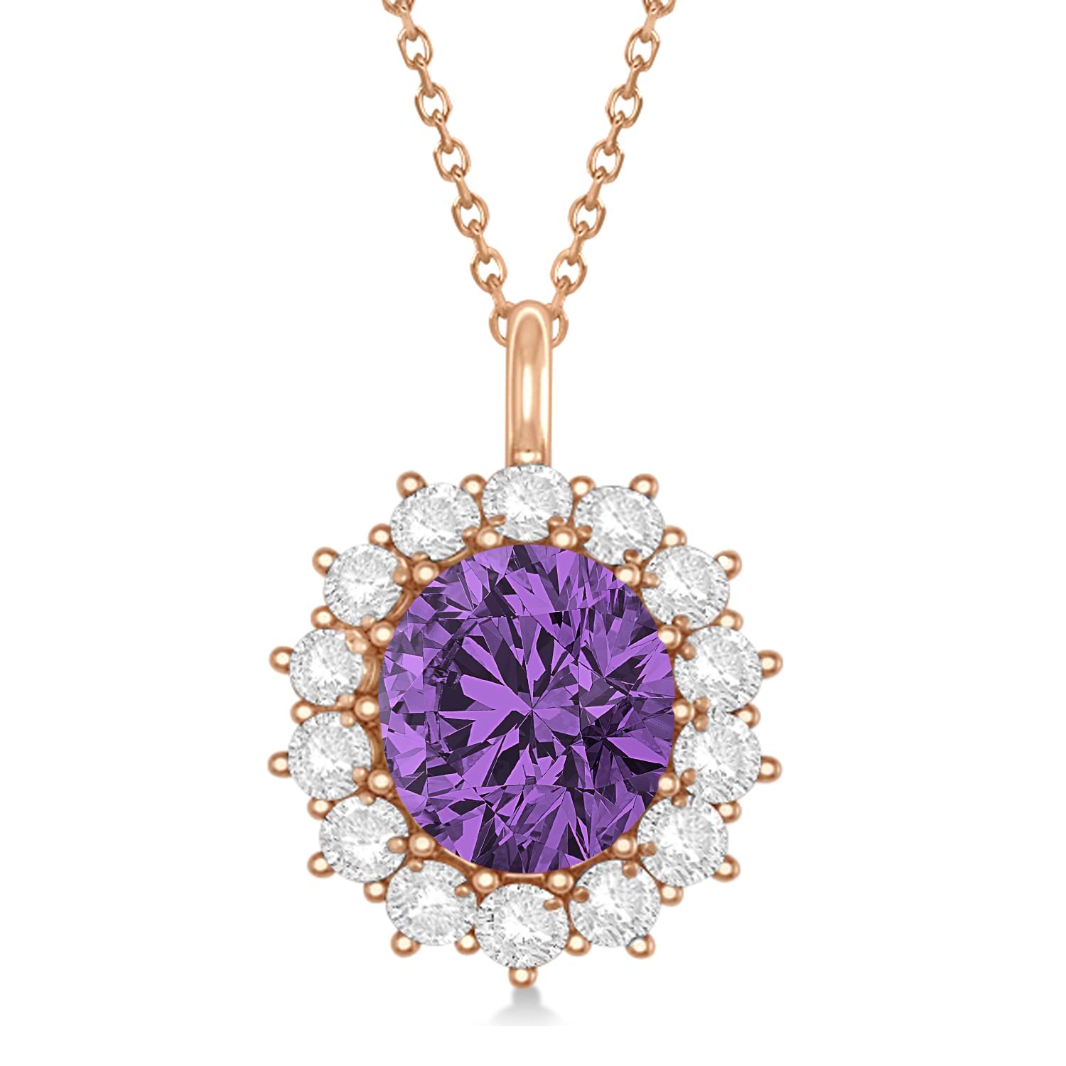 Oval Amethyst & Diamond Pendant Necklace 18K Rose Gold (5.40ctw)