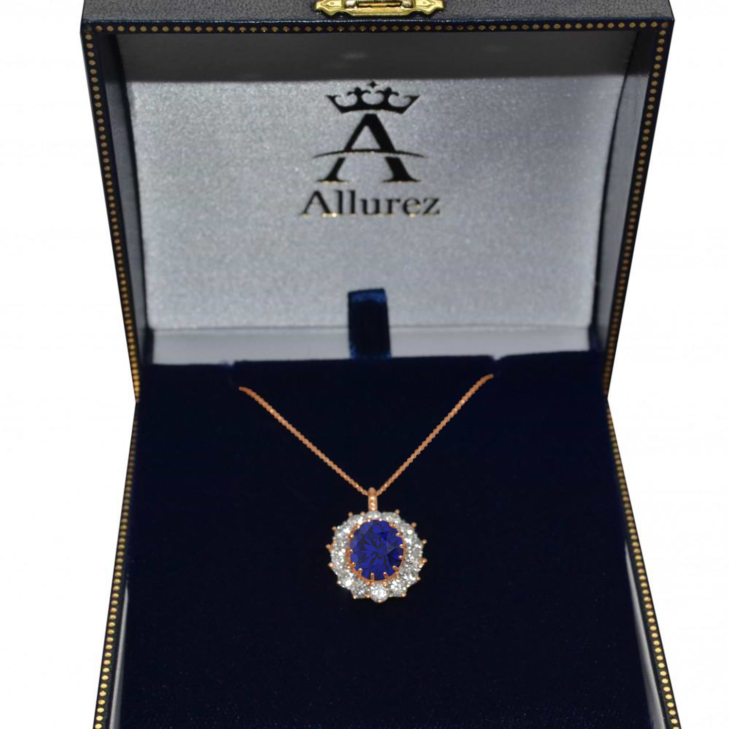 Oval Blue Sapphire & Diamond Pendant Necklace 18k Rose Gold (5.40ctw)