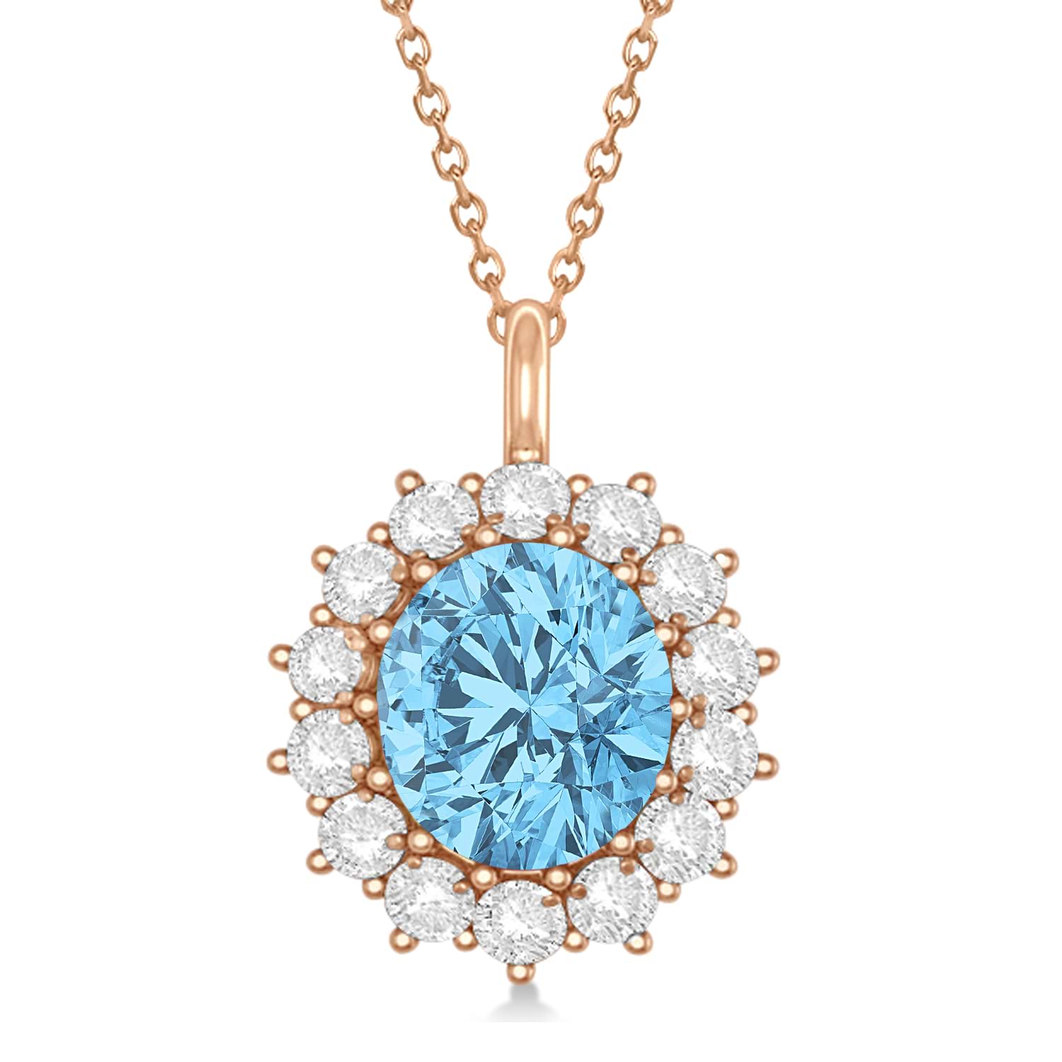 Oval Blue Topaz & Diamond Pendant Necklace 14k Rose Gold (5.40ctw)