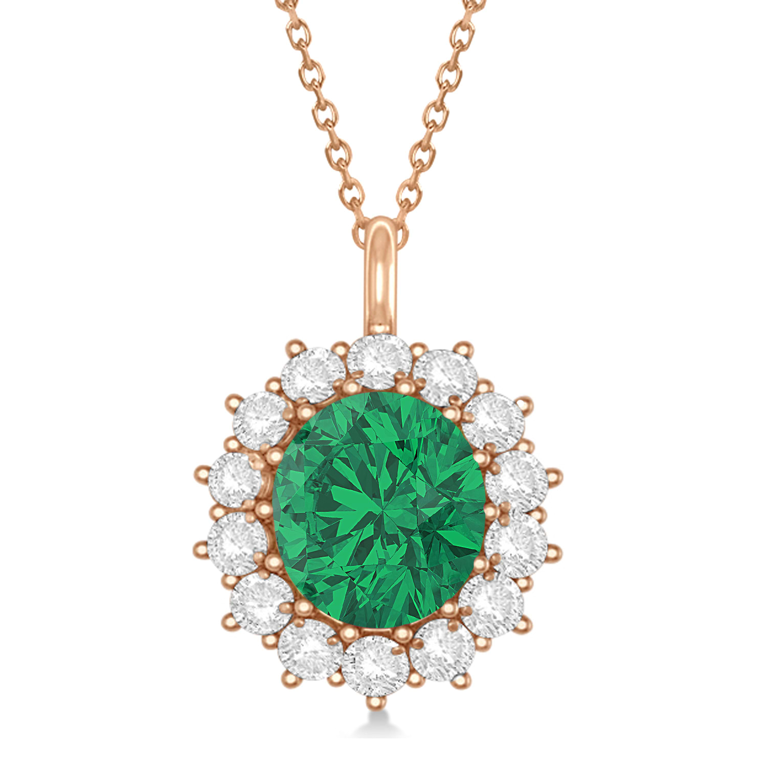 Oval Emerald and Diamond Pendant Necklace 14k Rose Gold (5.40ctw)