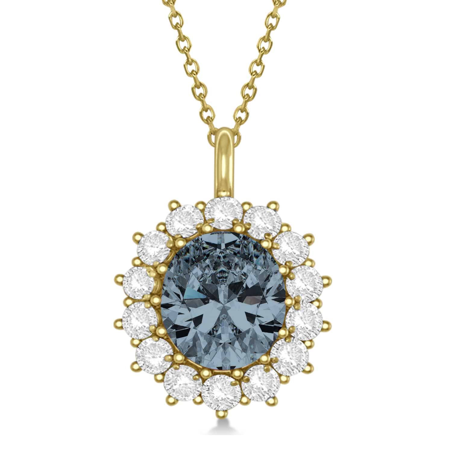 Oval Gray Spinel and Diamond Pendant Necklace 14k Yellow Gold (5.40ctw)