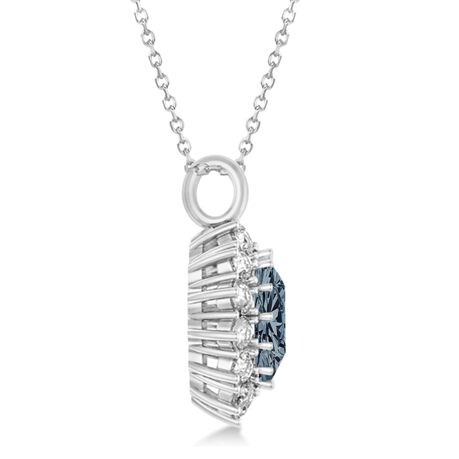 Oval Gray Spinel and Diamond Pendant Necklace 18K White Gold (5.40ctw)