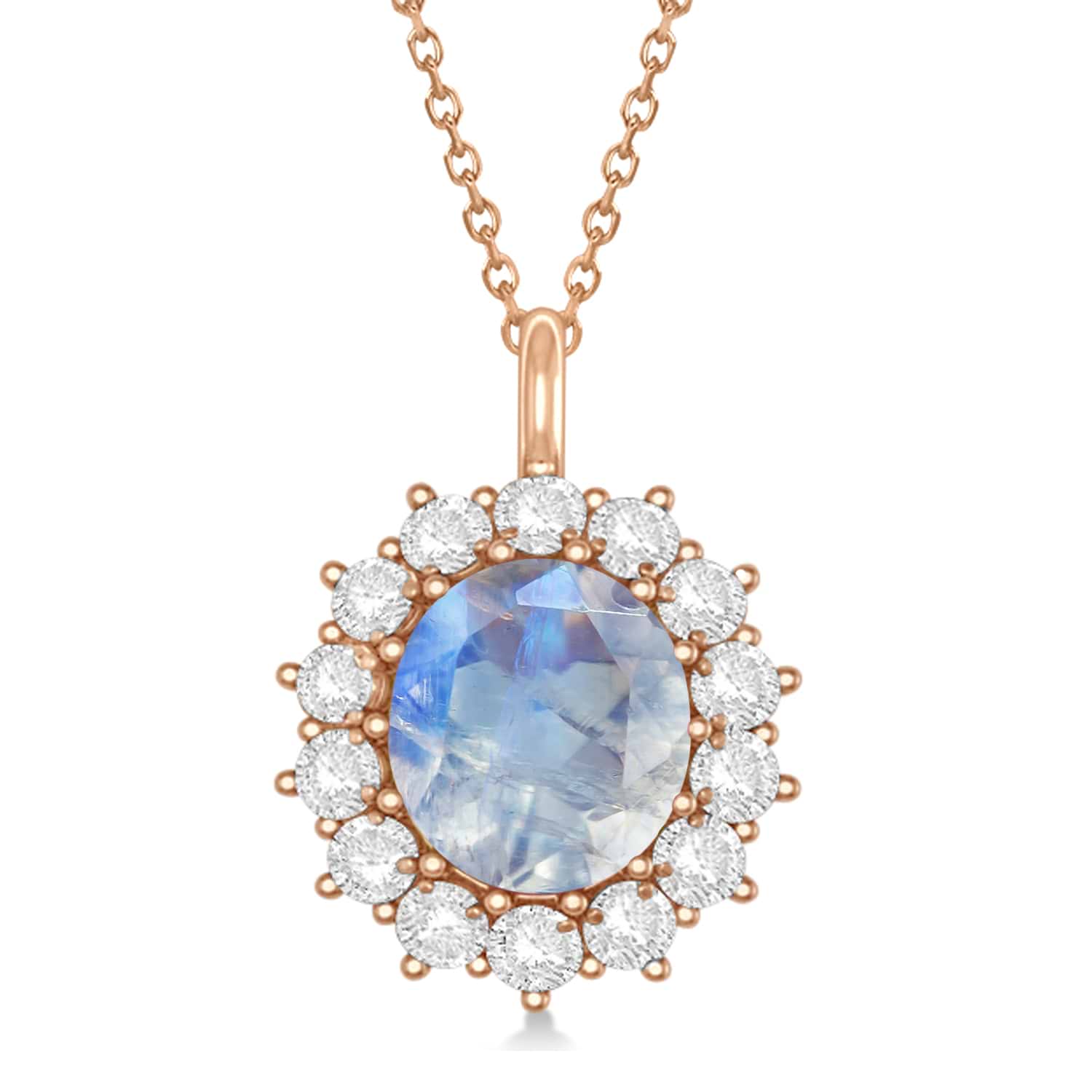 Oval Moonstone and Diamond Pendant Necklace 14k Rose Gold (5.40ctw)