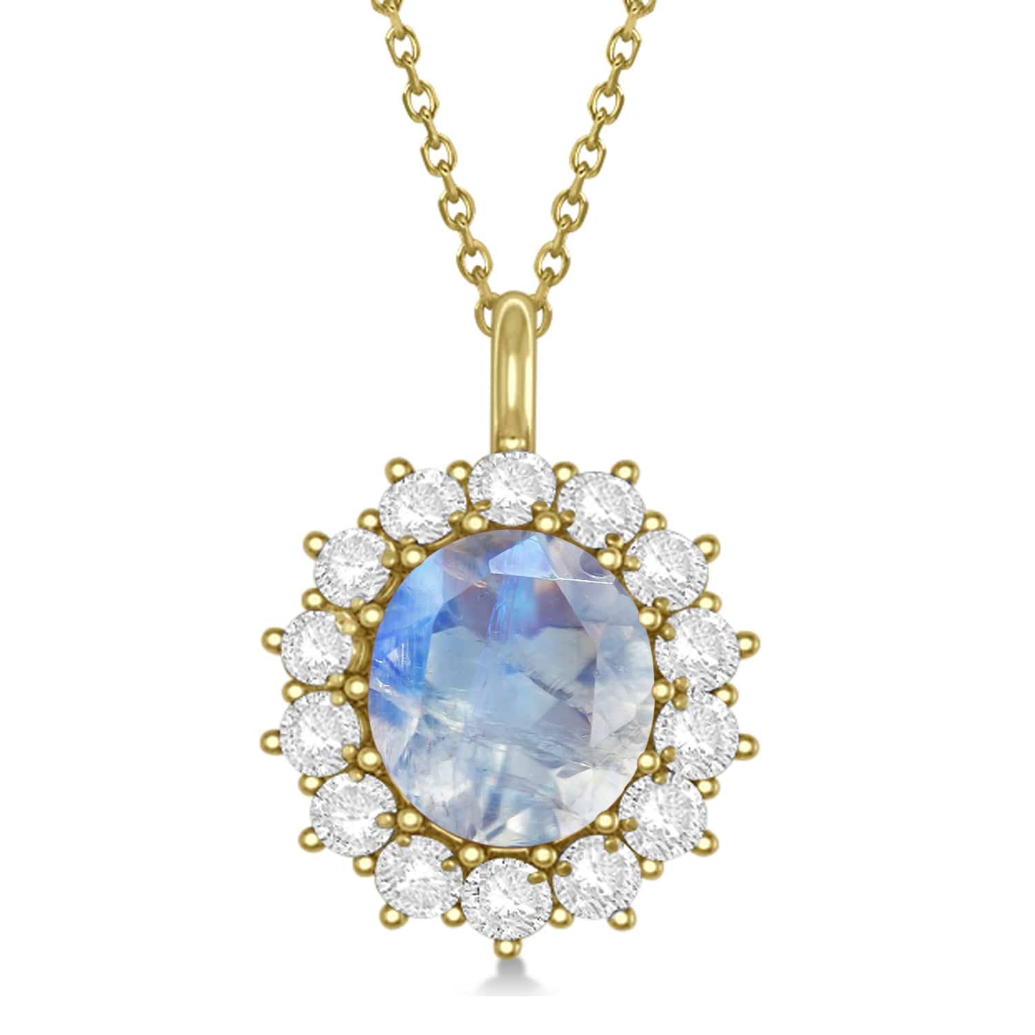 Oval Moonstone and Diamond Pendant Necklace 14k Yellow Gold (5.40ctw)