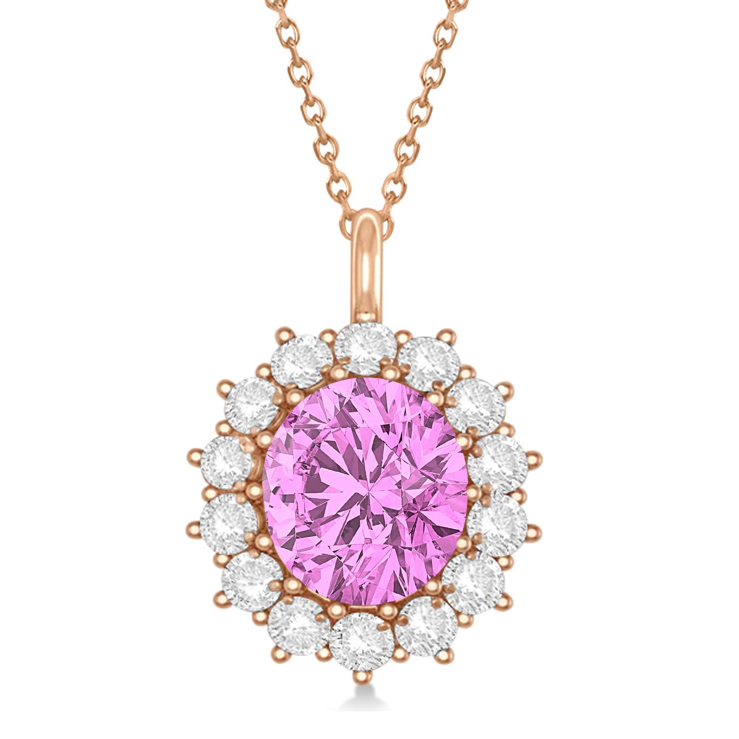 Oval Lab Pink Sapphire & Diamond Pendant Necklace 14k Rose Gold 5.40ctw